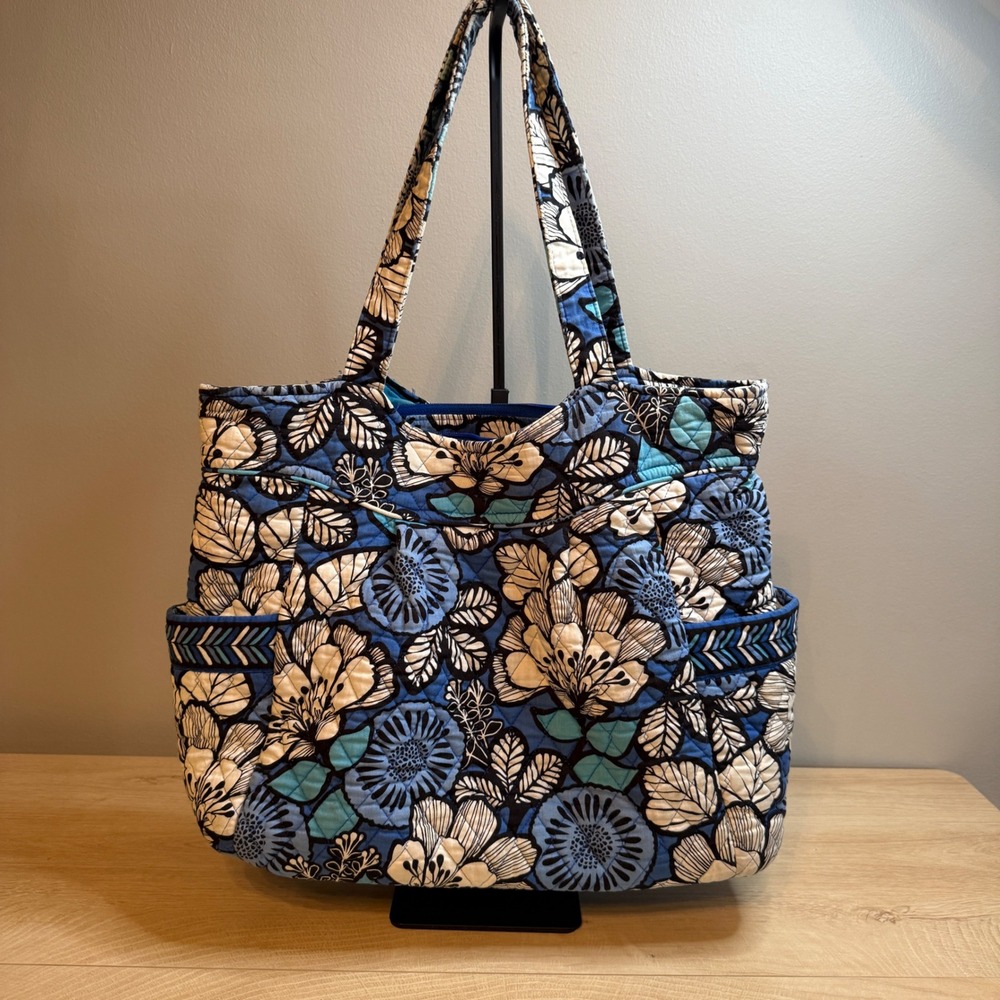 Vera Bradley Blue Bayou Floral Quilted Cotton Zip Top Tote Bag  Shoulder Bag